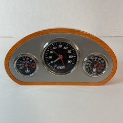 Desktop Car Dashboard Style Clock w/Time, Temp And Humidity Display Wood & Metal