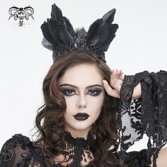 Devil Fashion Black Gothic Retro Cross Beading Feather Costume Crown Headdress