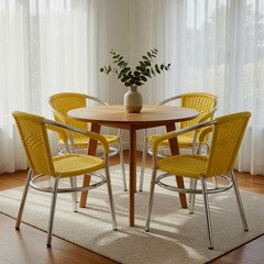DHC Furniture Inc Commercial Grade Wicker Chrome Barrel Dining Chairs Set 4 VG
