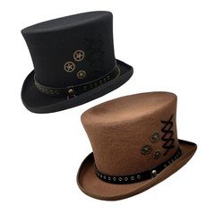 Different Touch Victorian Style 100% Wool 6" Tall Steampunk Top Hat Men's