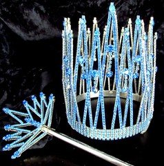 DINA USA Amazing HUGE Cobalt Blue Rhinestone Vintage Crown & Wand Set