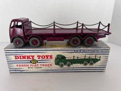 Dinky 905 Foden Flat Truck With Chains Maroon In Original Box - Very Nice  1950s