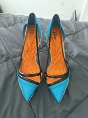 Dior Women's Pointed Toe Slip-On Pumps Logo Accent Blue/Black/White EU 38