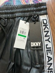 DKNY LEATHER FAUX LEATHER JOGGERS with side motto-Woman’s Black-SIZE LARGE-NWT