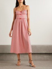 DOEN Belline Bow-detailed Gingham Midi Dress Red Size S Orig. $348 NEW