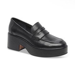 Dolce Vita Women’s Black Solid Platform Slip-On Round Toe Loafer Heels