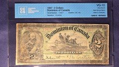 Dominion of Canada 1897 DC-14b $2 Dark Brown (SN#C 174077) CCCS VG 10 Pinholes