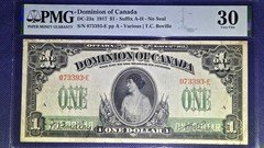 Dominion of Canada 1917 DC-23a $1 Suffix A-H No Seal Boville 073393-E PMG VF 30