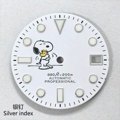 DS Matte White Sub Blue Lume Snoopy Cartoon Pattern Dial Mod Fit Seiko Nh35 28.5