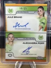 This is a picture showing 2024-25 Topps Chrome UEFA Women's Champions League DUAL AUTO Brand/Popp /25