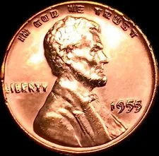 This is a picture showing 1955/55 DDO DOUBLE DIE OBVERSE Wheat Cent Coin CHOICE BU RD