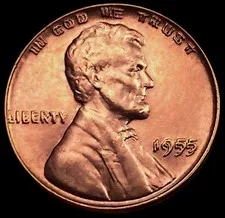 This is a picture showing 1955/55 DDO DOUBLE DIE OBVERSE Lincoln Wheat Cent Coin CHOICE BU RD