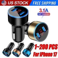 Dual Ports USB Car Cigarette Charger Lighter Digital LED Voltmeter 12V/24V Lot