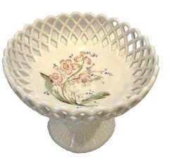 EAPG Challinor Taylor Milk Glass Open Lattice Pedestal Compote Bowl Paint 1890’s