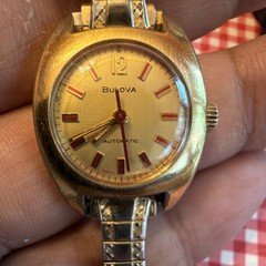 Early 1970’s Bulova Automatic 7BCAC Gold Tone Cushion Dress Watch