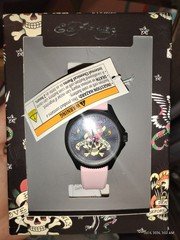 Ed Hardy Love Kills Slowly Quartz Skull Dial Pink Silicone Strap Watch 38mm