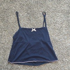 edc/istrea Women's Navy & Pink Solid Camisole Tank Top Bow Adjustable Straps S
