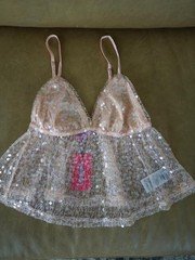Edikted Pink Sequin Mesh Camisole Top, Women's XS, Adjustable Strap