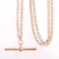 Edwardian 9ct Rose Gold Double Albert Watch Chain | F.F. & Co Birmingham | T-Bar