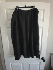 Eileen Fisher Woman 2X Black Linen Midi Skirt Side Slit Lagenlook EUC