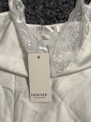 Ekouaer Women’s White Full Slip S Solid Lace Trim Adjustable Straps Polyester