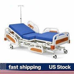 Electric Hospital Bed Adjustable 5-Function, Back/Knee Support, 5" Lock Wheels