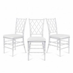 Elegant 3-Pack Chiavari Stacking Dining Clear Chairs with Cushions for Wedding