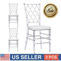 Elegant Set of 3 Acrylic Chiavari Chairs with Cushions for Weddings & Event