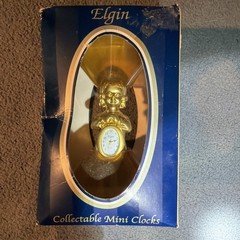 Elgin Collectible Mini Clock Gold Tone Praying Child 