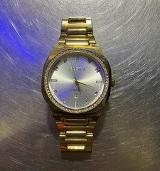 Elgin Diamond Men's Quartz Dress Watch Gold Tone SS Silver Dial Date 35mm
