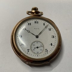 Elgin Full Hunter Pocket Watch Mechanical Gold Filled White Dial 17 Jewels
