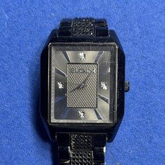 Elgin Rectangular Black Quartz Analog Dress Watch Metal Bracelet Stick Dial