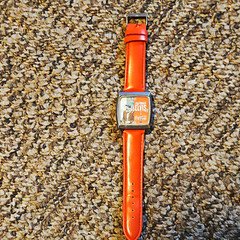 Elvis Presley Rectangle Analog Wristwatch 12-Hour Dial Orange Leather Strap