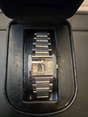 Emporio Armani Quartz Rectangular Silver Dial Roman Numerals Watch w/ Box
