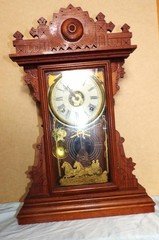 E.N. Welch Parlor Clock, "Smuggler" Model, Horse & Buggy Theme Glass, Running