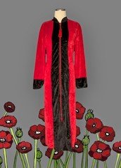 ENCHANTED Red Black LOUNGE Robe House Coat Nightgown 2-WAY ZIP Women's S/M