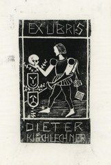 Exlibris Dieter Kirchlechner Hamlet Shakespeare Allegorie Holzschnitt um 1960