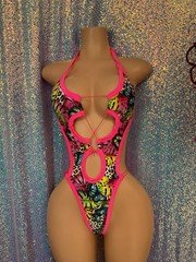 exotic dancewear outfit tropical lace up one piece thong