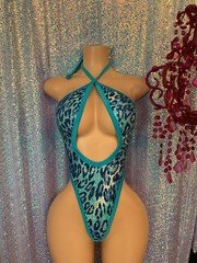 exotic dancewear sequin leopard one piece g string sexy