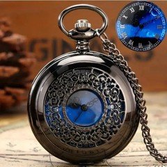 Exquisite Starry Blue Dial Quartz Pocket Watch Roman Numerals Gift