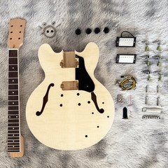 F-Hole Semi-Hollow 335 Electric Guitar DIY Kit Flamed Maple Body & Neck