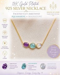 Faceted Amethyst, Aquamarine & Moonstone | 18” Gemstone Necklace 18k SilverGold