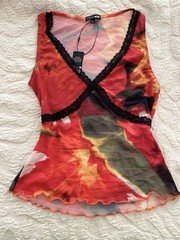 Fashion Nova Women’s Mesh Chemise Lace Trim Abstract Red/Black Size L