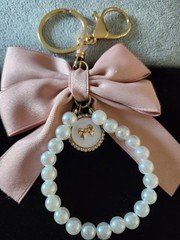 Faux Pearl Bead Bow Bag Charm Or Keychain with Gold Bow Charm - Pink - NWOT