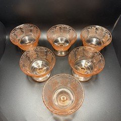 FEDERAL "Normandie Pink" Footed Sherbet Depression Glass 1930s Vintage Set Of 6