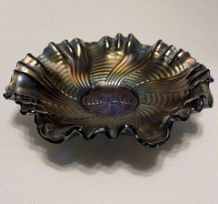 Fenton Blue Carnival Glass Ribbon Tie Comet 3 in 1 Ruffle Edge 9" Bowl 1911-1920