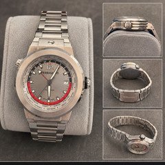 Ferragamo World Time GMT Men's Swiss Quartz Date SS Bracelet 43mm 50m