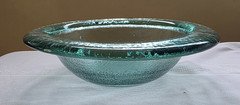 Fire & Light Recycled Art Glass Wide Lipped Bowl Aqua Green 12.75" Heavy 