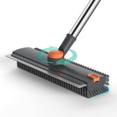 Floor Scrub Brush with Long Handle Length Adjustable, 3 in 1 Heavy-Duty Gray