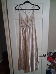 Flora Large Tan Long Nightgown Vintage Lace Very Pretty